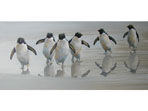 Heading Home, painting of Rockhopper penguins in acrylics
